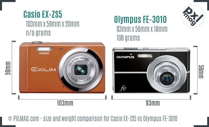 Casio EX-ZS5 vs Olympus FE-3010 size comparison