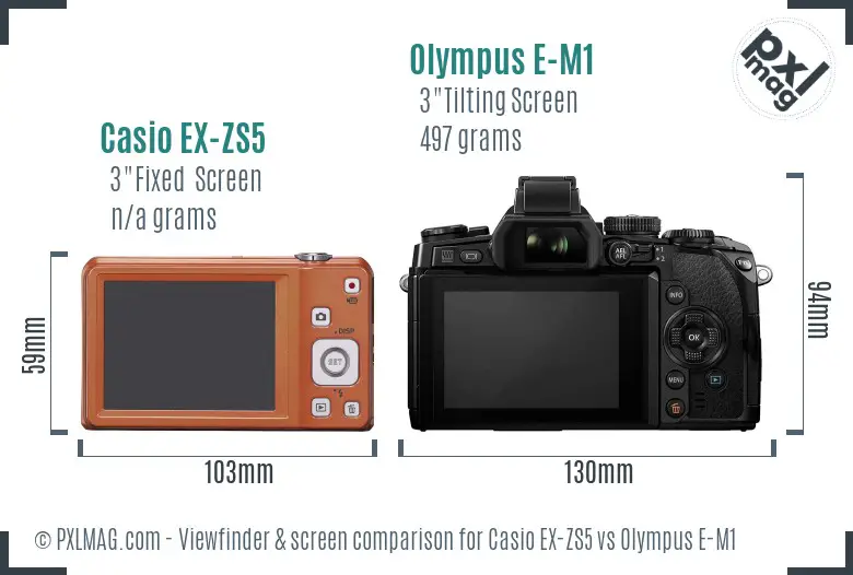 Casio EX-ZS5 vs Olympus E-M1 Screen and Viewfinder comparison