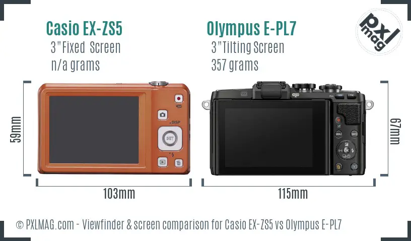 Casio EX-ZS5 vs Olympus E-PL7 Screen and Viewfinder comparison