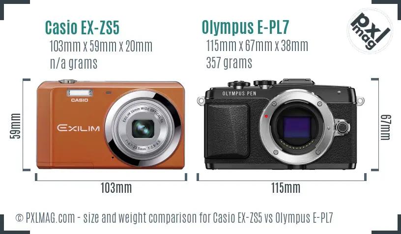 Casio EX-ZS5 vs Olympus E-PL7 size comparison