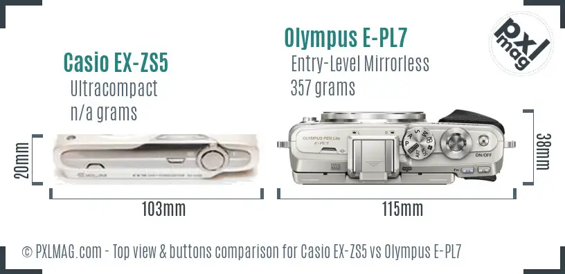 Casio EX-ZS5 vs Olympus E-PL7 top view buttons comparison