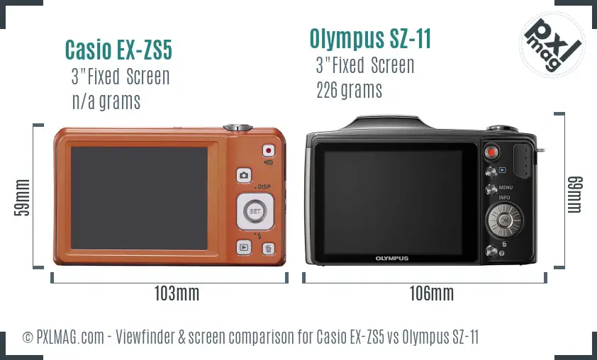 Casio EX-ZS5 vs Olympus SZ-11 Screen and Viewfinder comparison