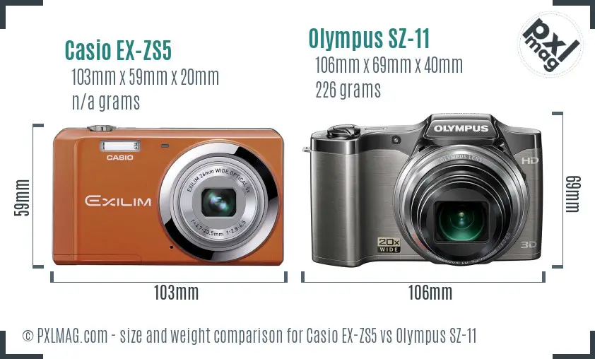Casio EX-ZS5 vs Olympus SZ-11 size comparison