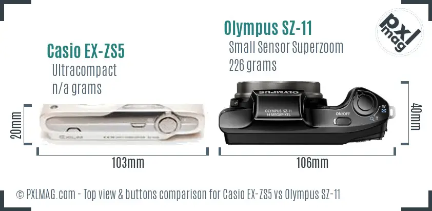 Casio EX-ZS5 vs Olympus SZ-11 top view buttons comparison