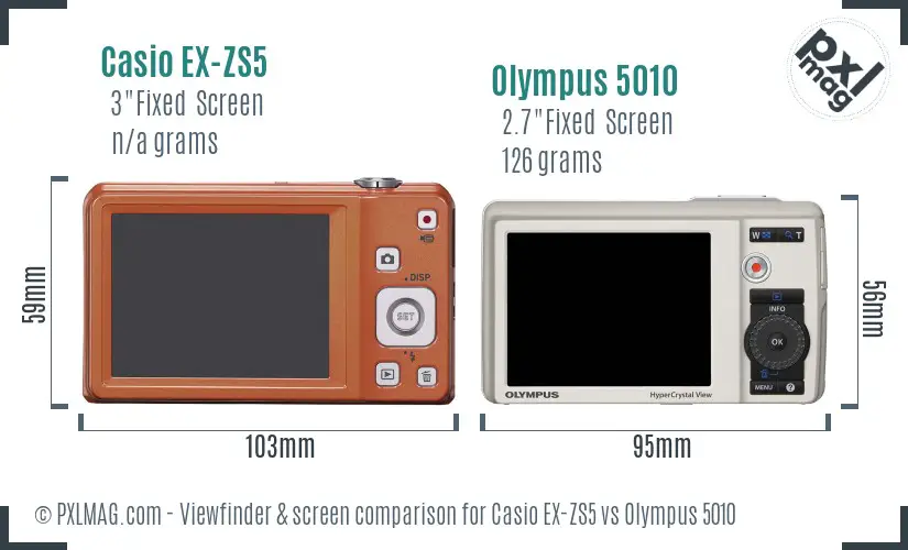 Casio EX-ZS5 vs Olympus 5010 Screen and Viewfinder comparison