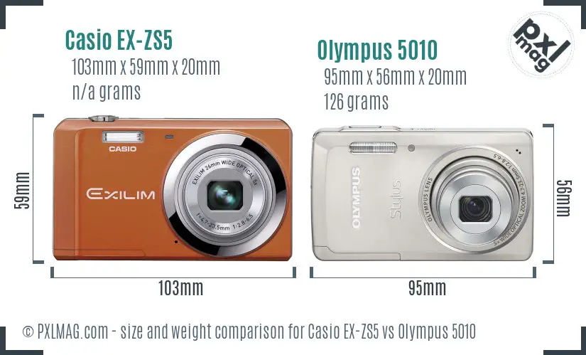Casio EX-ZS5 vs Olympus 5010 size comparison