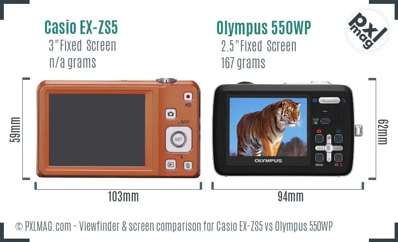 Casio EX-ZS5 vs Olympus 550WP Screen and Viewfinder comparison