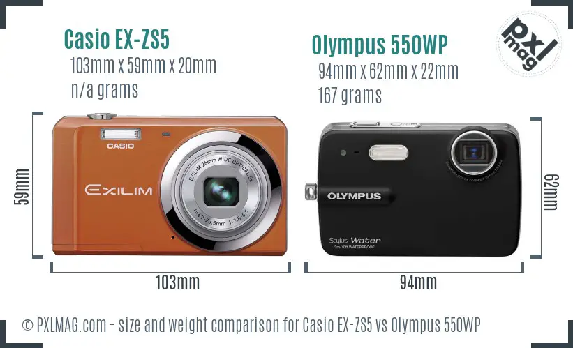 Casio EX-ZS5 vs Olympus 550WP size comparison