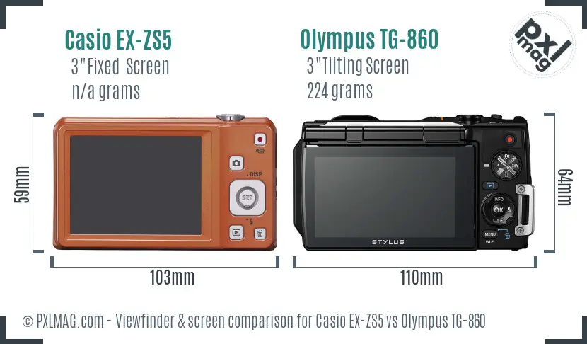 Casio EX-ZS5 vs Olympus TG-860 Screen and Viewfinder comparison