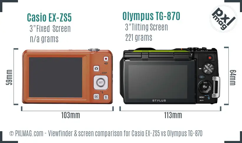Casio EX-ZS5 vs Olympus TG-870 Screen and Viewfinder comparison