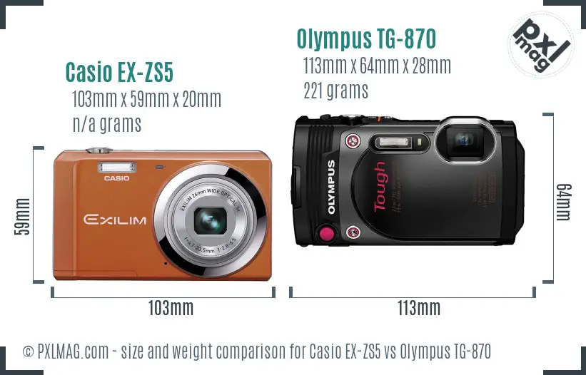 Casio EX-ZS5 vs Olympus TG-870 size comparison