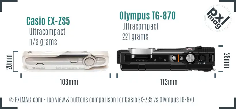 Casio EX-ZS5 vs Olympus TG-870 top view buttons comparison