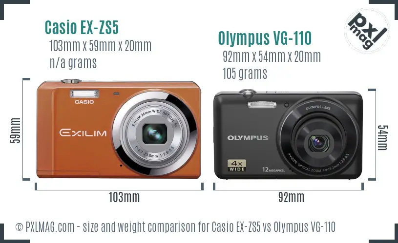 Casio EX-ZS5 vs Olympus VG-110 size comparison Casio EX-ZS5 vs Olympus VG-110 size comparison