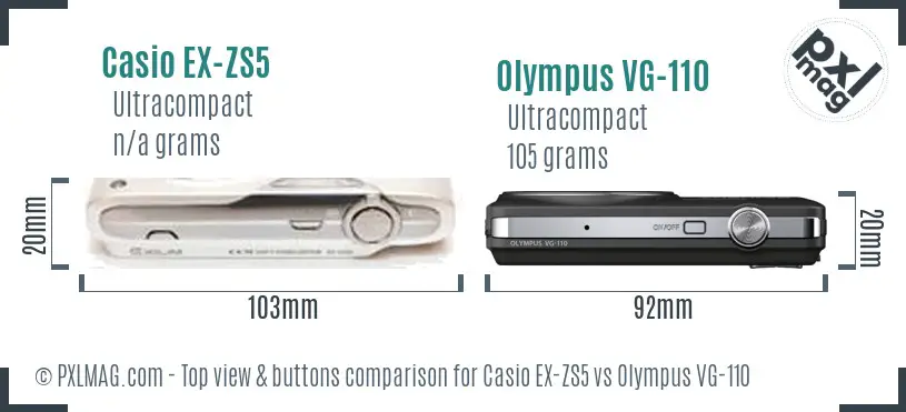 Casio EX-ZS5 vs Olympus VG-110 top view buttons comparison Casio EX-ZS5 vs Olympus VG-110 top view buttons comparison