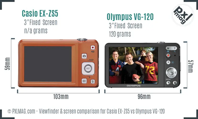 Casio EX-ZS5 vs Olympus VG-120 Screen and Viewfinder comparison