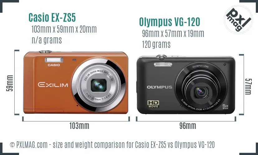 Casio EX-ZS5 vs Olympus VG-120 size comparison