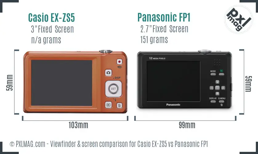 Casio EX-ZS5 vs Panasonic FP1 Screen and Viewfinder comparison