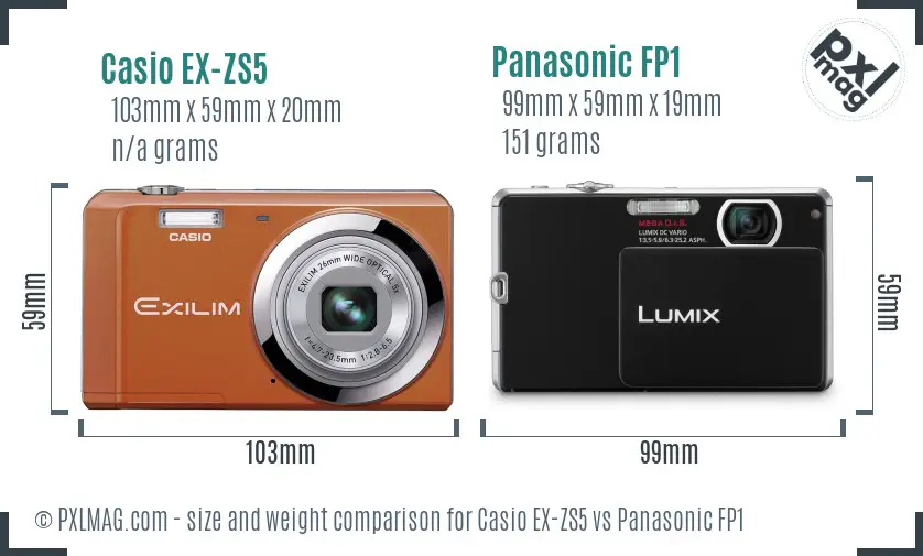 Casio EX-ZS5 vs Panasonic FP1 size comparison