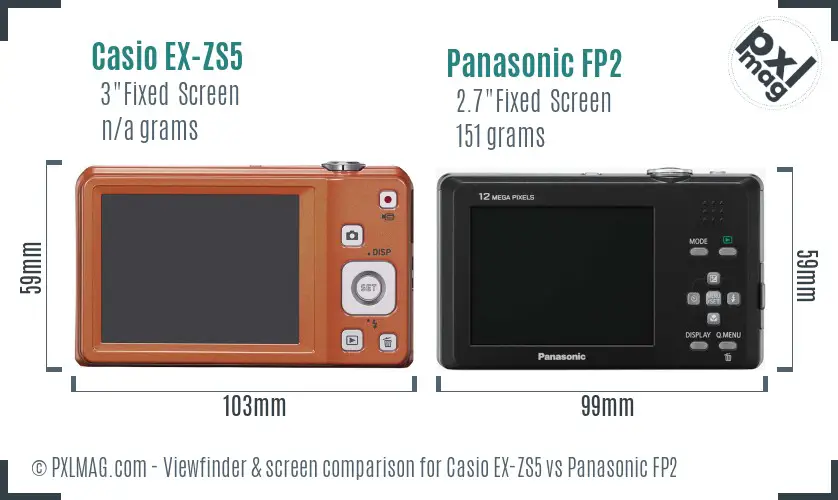Casio EX-ZS5 vs Panasonic FP2 Screen and Viewfinder comparison