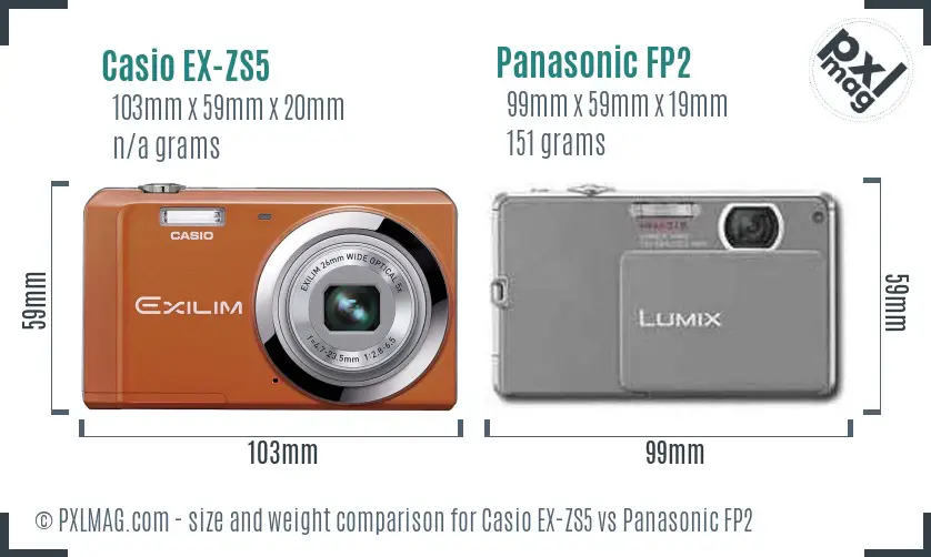 Casio EX-ZS5 vs Panasonic FP2 size comparison