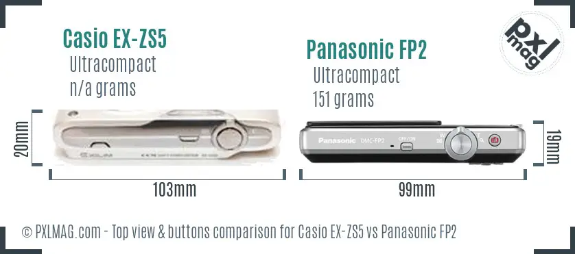 Casio EX-ZS5 vs Panasonic FP2 top view buttons comparison