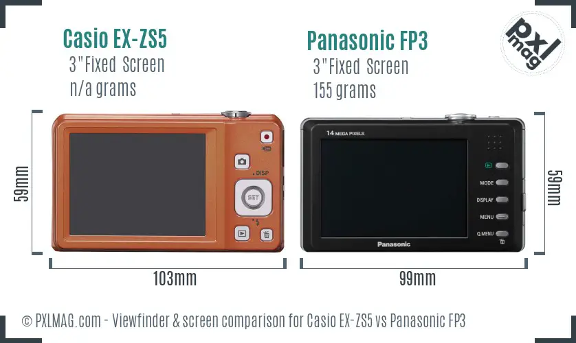 Casio EX-ZS5 vs Panasonic FP3 Screen and Viewfinder comparison