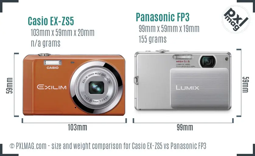 Casio EX-ZS5 vs Panasonic FP3 size comparison