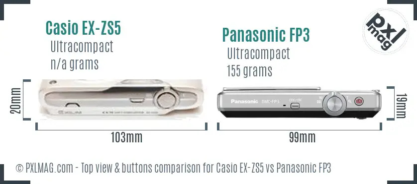 Casio EX-ZS5 vs Panasonic FP3 top view buttons comparison