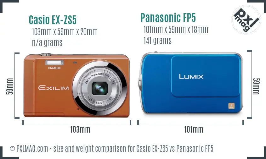 Casio EX-ZS5 vs Panasonic FP5 size comparison