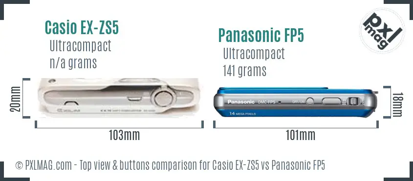 Casio EX-ZS5 vs Panasonic FP5 top view buttons comparison