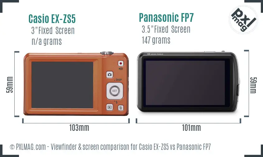 Casio EX-ZS5 vs Panasonic FP7 Screen and Viewfinder comparison