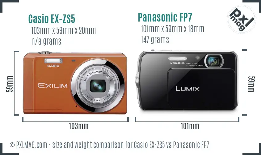 Casio EX-ZS5 vs Panasonic FP7 size comparison