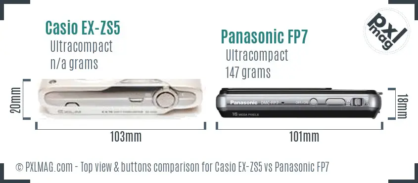 Casio EX-ZS5 vs Panasonic FP7 top view buttons comparison