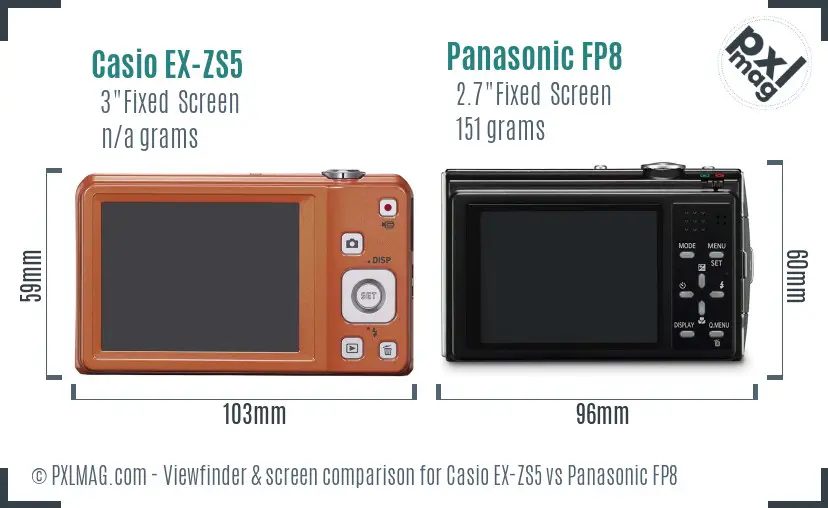 Casio EX-ZS5 vs Panasonic FP8 Screen and Viewfinder comparison