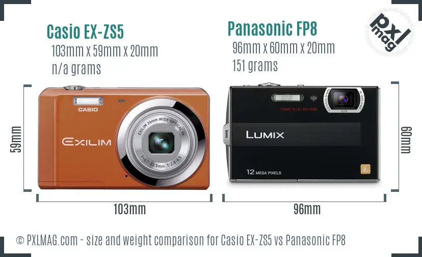Casio EX-ZS5 vs Panasonic FP8 size comparison