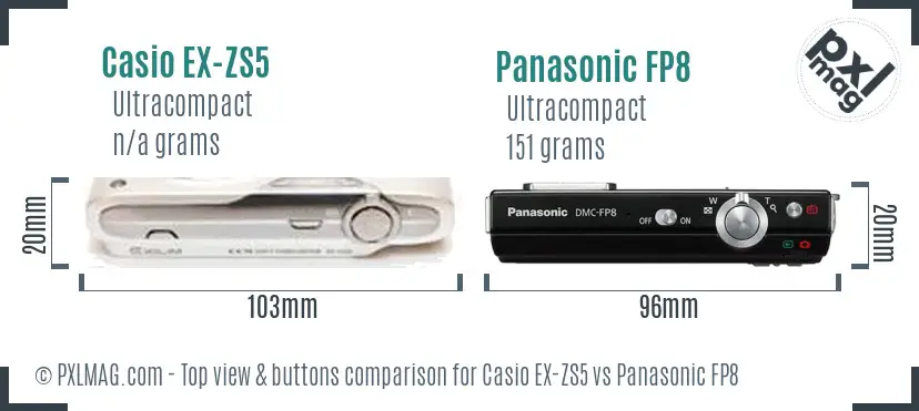 Casio EX-ZS5 vs Panasonic FP8 top view buttons comparison