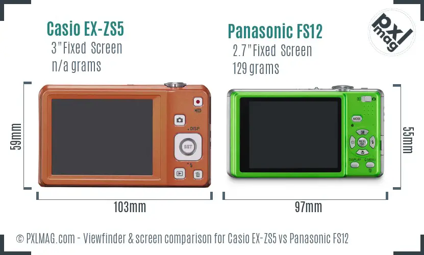 Casio EX-ZS5 vs Panasonic FS12 Screen and Viewfinder comparison