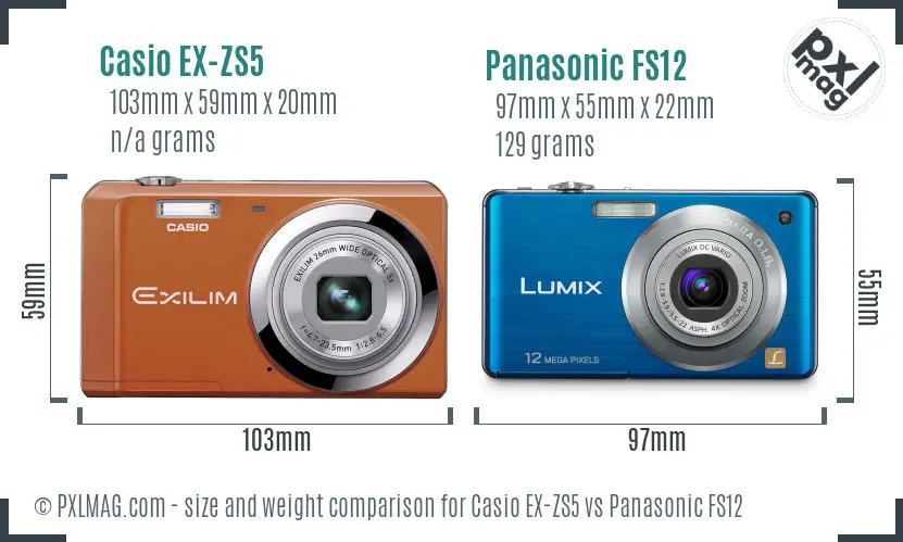 Casio EX-ZS5 vs Panasonic FS12 size comparison