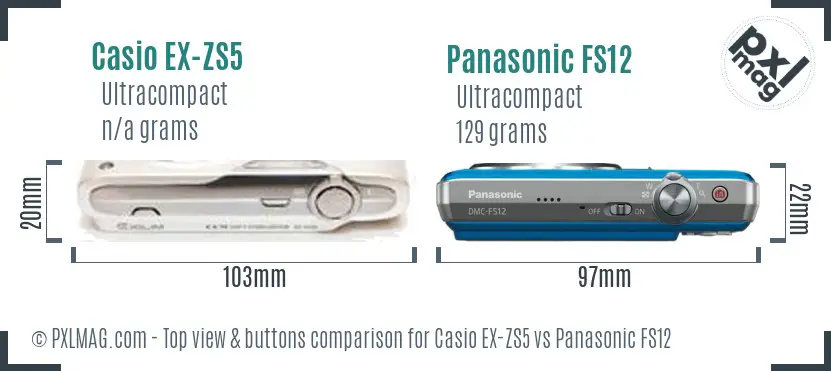 Casio EX-ZS5 vs Panasonic FS12 top view buttons comparison