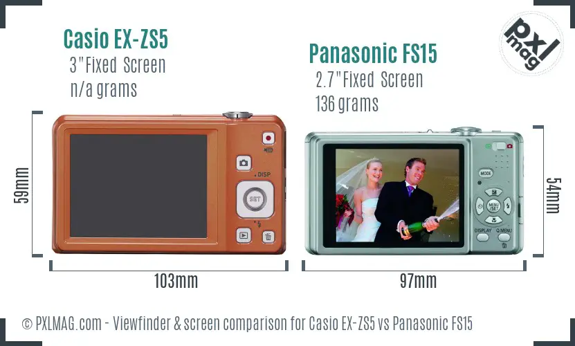 Casio EX-ZS5 vs Panasonic FS15 Screen and Viewfinder comparison
