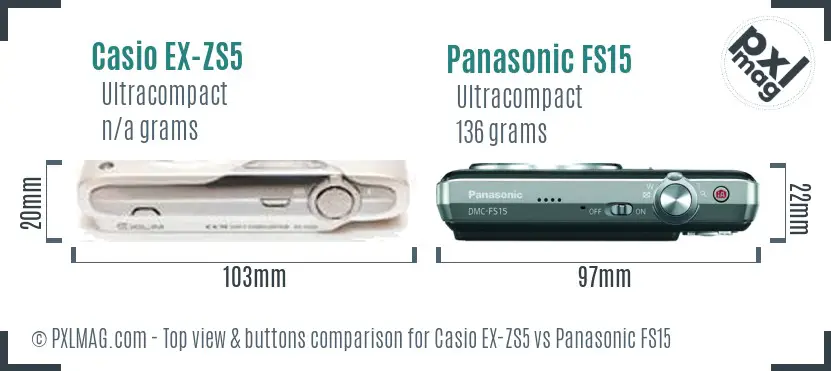 Casio EX-ZS5 vs Panasonic FS15 top view buttons comparison