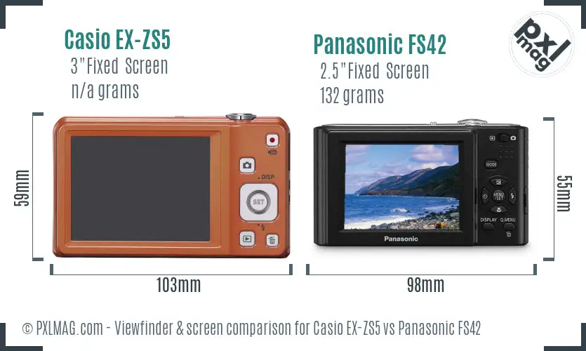 Casio EX-ZS5 vs Panasonic FS42 Screen and Viewfinder comparison Casio EX-ZS5 vs Panasonic FS42 Screen and Viewfinder comparison