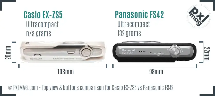 Casio EX-ZS5 vs Panasonic FS42 top view buttons comparison Casio EX-ZS5 vs Panasonic FS42 top view buttons comparison