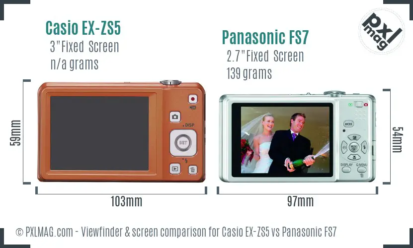 Casio EX-ZS5 vs Panasonic FS7 Screen and Viewfinder comparison