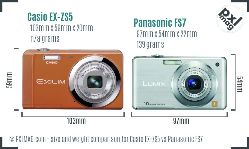 Casio EX-ZS5 vs Panasonic FS7 size comparison