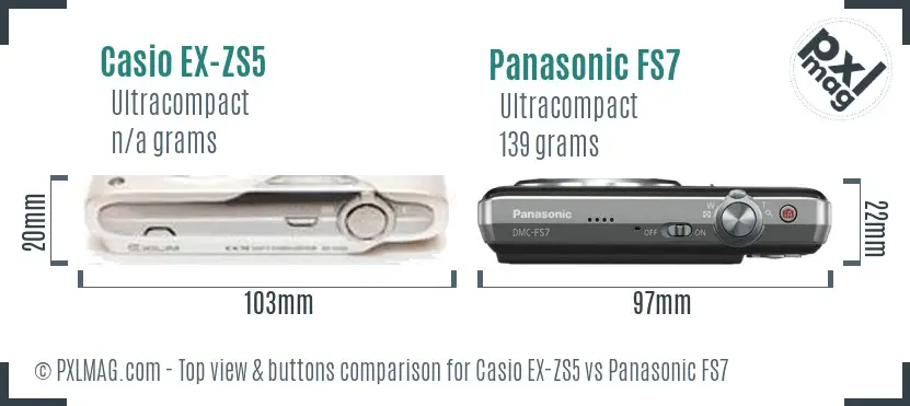 Casio EX-ZS5 vs Panasonic FS7 top view buttons comparison