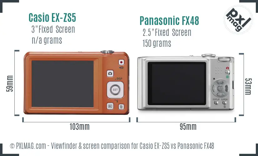 Casio EX-ZS5 vs Panasonic FX48 Screen and Viewfinder comparison