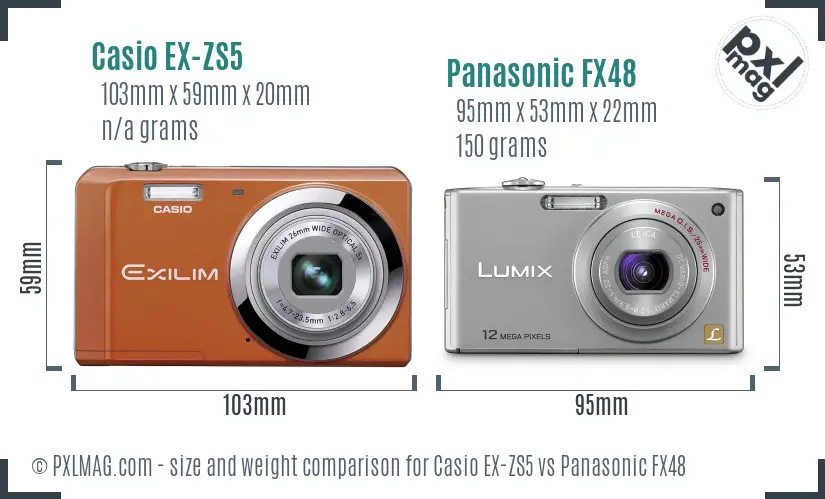 Casio EX-ZS5 vs Panasonic FX48 size comparison