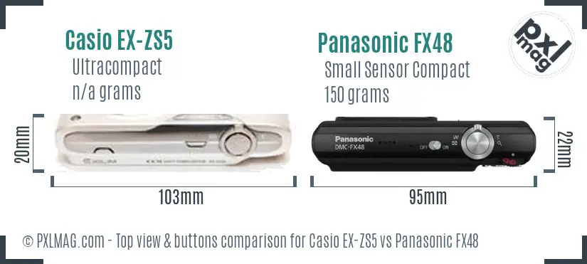 Casio EX-ZS5 vs Panasonic FX48 top view buttons comparison