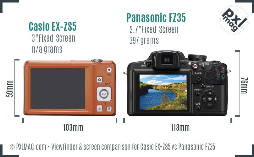 Casio EX-ZS5 vs Panasonic FZ35 Screen and Viewfinder comparison